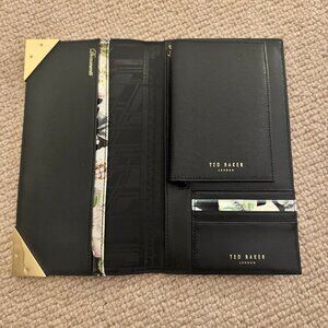 Like New TED BAKER Black and Gold Travel Folio with Matching Passport Cover